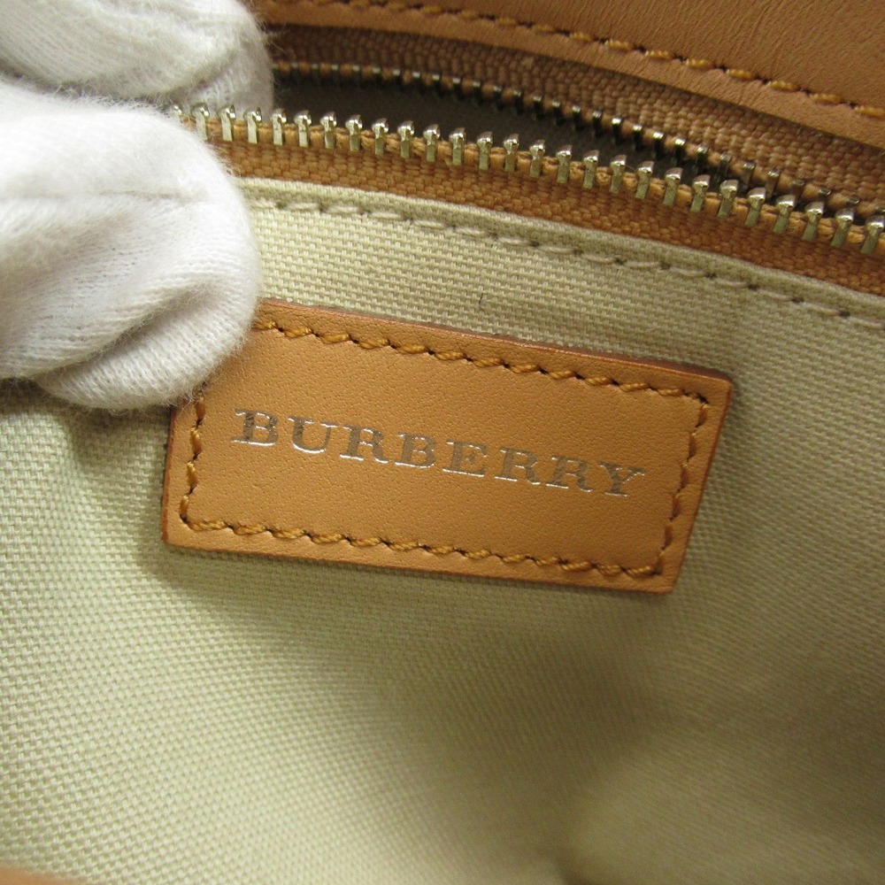 BURBERRY Check Tote Bag Wool Leather - Picture 6 of 10